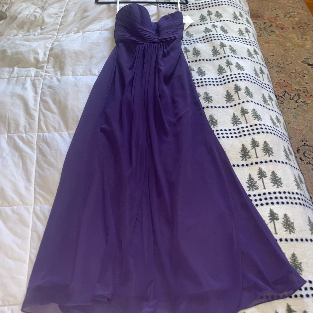 David's Bridal Strapless Purple Gown